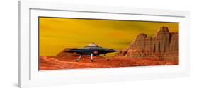 Ufo Landing on a Desert Landscape-null-Framed Art Print