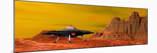 Ufo Landing on a Desert Landscape-null-Mounted Art Print