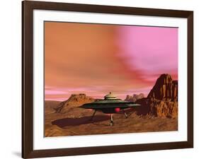 Ufo Landing on a Desert Landscape-null-Framed Art Print