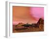 Ufo Landing on a Desert Landscape-null-Framed Art Print