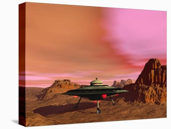 Ufo Landing on a Desert Landscape-null-Stretched Canvas