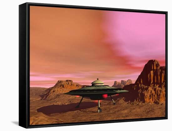 Ufo Landing on a Desert Landscape-null-Framed Stretched Canvas