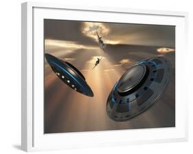 UFO's and Fighter Planes in the Skies over Roswell, New Mexico-Stocktrek Images-Framed Photographic Print