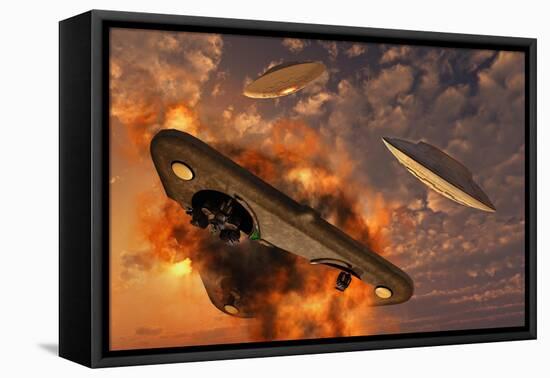 Ufo's from Different Alien Races Fighting Each Other in the Earth's Atmosphere-null-Framed Stretched Canvas