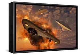 Ufo's from Different Alien Races Fighting Each Other in the Earth's Atmosphere-null-Framed Stretched Canvas