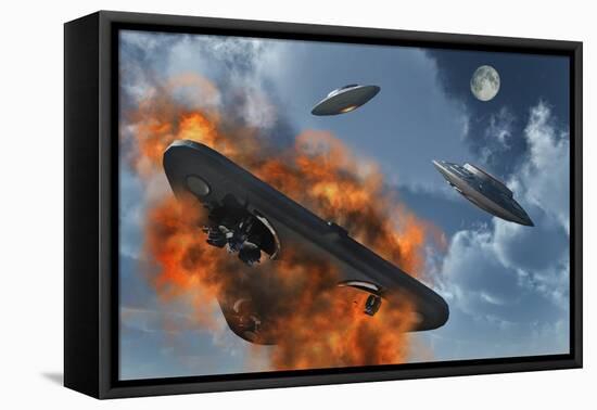 Ufo's from Different Alien Races Fighting Each Other in the Earth's Atmosphere-null-Framed Stretched Canvas