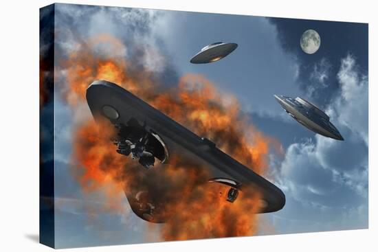 Ufo's from Different Alien Races Fighting Each Other in the Earth's Atmosphere-null-Stretched Canvas