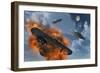 Ufo's from Different Alien Races Fighting Each Other in the Earth's Atmosphere-null-Framed Art Print