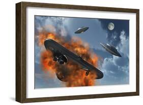 Ufo's from Different Alien Races Fighting Each Other in the Earth's Atmosphere-null-Framed Art Print