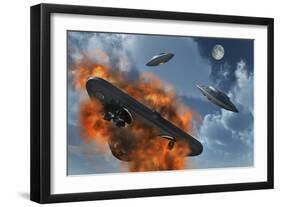 Ufo's from Different Alien Races Fighting Each Other in the Earth's Atmosphere-null-Framed Art Print