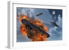 Ufo's from Different Alien Races Fighting Each Other in the Earth's Atmosphere-null-Framed Art Print