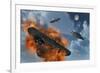 Ufo's from Different Alien Races Fighting Each Other in the Earth's Atmosphere-null-Framed Art Print