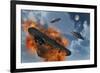 Ufo's from Different Alien Races Fighting Each Other in the Earth's Atmosphere-null-Framed Art Print