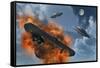 Ufo's from Different Alien Races Fighting Each Other in the Earth's Atmosphere-null-Framed Stretched Canvas