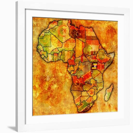 Uganda on Actual Map of Africa-michal812-Framed Art Print