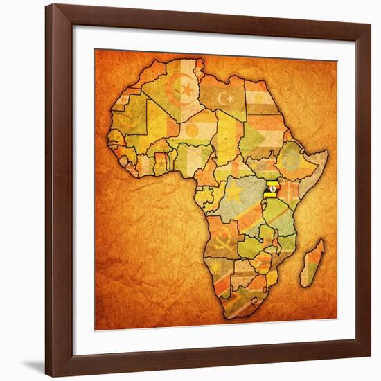 Uganda on Actual Map of Africa-michal812-Framed Art Print