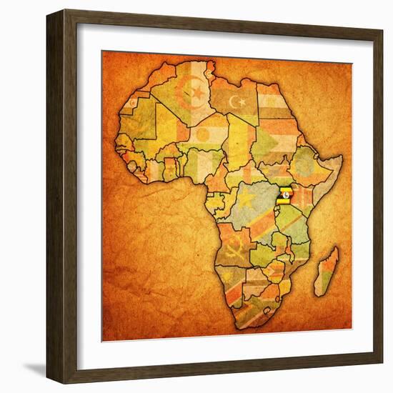 Uganda on Actual Map of Africa-michal812-Framed Art Print