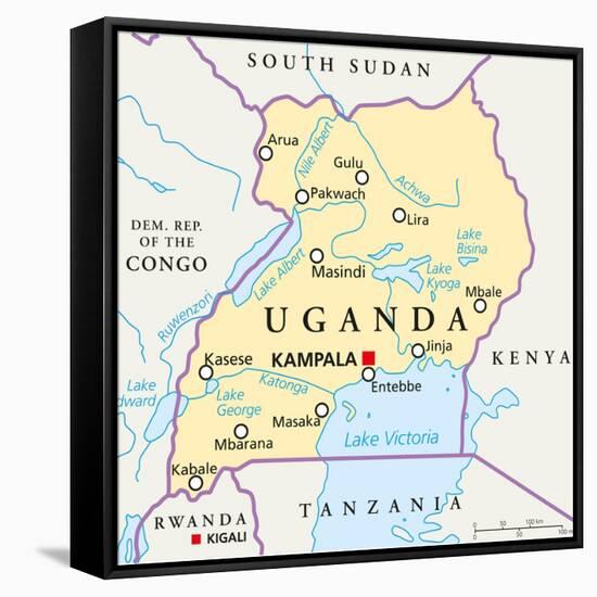 Uganda Political Map-Peter Hermes Furian-Framed Stretched Canvas