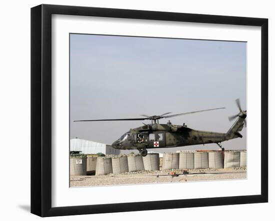UH-60 Blackhawk Prepares to Land at Camp Warhorse to Refuel-Stocktrek Images-Framed Photographic Print