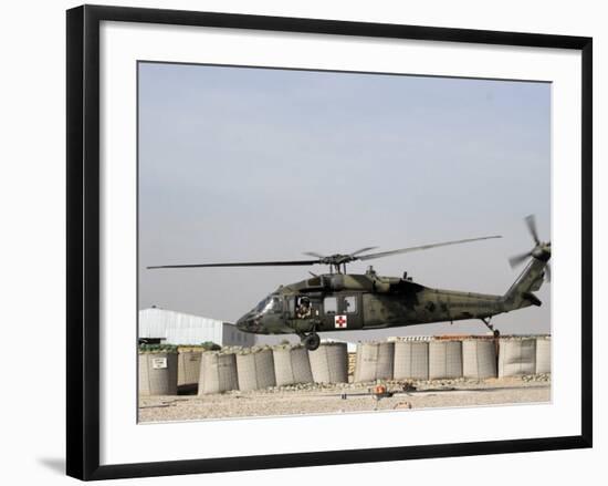 UH-60 Blackhawk Prepares to Land at Camp Warhorse to Refuel-Stocktrek Images-Framed Photographic Print