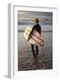 Uk, Cornwall, Polzeath. a Woman Looks Out to See, Preparing for an Evening Surf. Mr-Niels Van Gijn-Framed Photographic Print