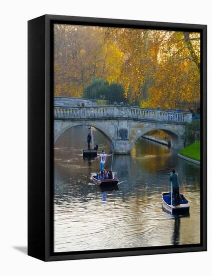 UK, England, Cambridge, the Backs, Clare and King's College Bridges over River Cam in Autumn-Alan Copson-Framed Stretched Canvas
