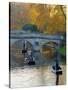 UK, England, Cambridge, the Backs, Clare and King's College Bridges over River Cam in Autumn-Alan Copson-Stretched Canvas