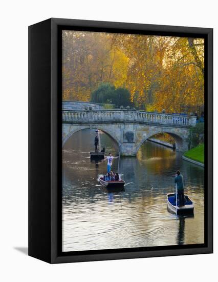 UK, England, Cambridge, the Backs, Clare and King's College Bridges over River Cam in Autumn-Alan Copson-Framed Stretched Canvas