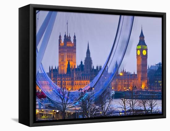 UK, England, London, London Eye, Houses of Parliament and Big Ben-Alan Copson-Framed Stretched Canvas