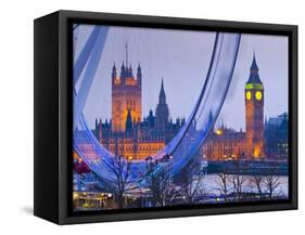 UK, England, London, London Eye, Houses of Parliament and Big Ben-Alan Copson-Framed Stretched Canvas