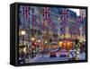 UK, England, London, Regent Street, Taxis and Union Jack Flags-Alan Copson-Framed Stretched Canvas