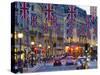 UK, England, London, Regent Street, Taxis and Union Jack Flags-Alan Copson-Stretched Canvas