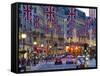 UK, England, London, Regent Street, Taxis and Union Jack Flags-Alan Copson-Framed Stretched Canvas