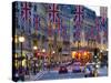 UK, England, London, Regent Street, Taxis and Union Jack Flags-Alan Copson-Stretched Canvas