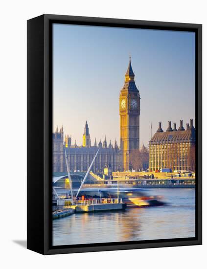 UK, England, London, River Thames and Big Ben-Alan Copson-Framed Stretched Canvas