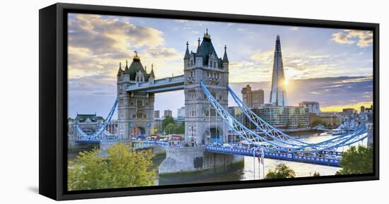 UK, England, London, River Thames, Tower Bridge and the Shard, by Architect Renzo Piano-Alan Copson-Framed Stretched Canvas
