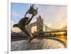 UK, England, London, Tower Bridge over River Thames, Girl with a Dolphin fountain by David Wynne-Alan Copson-Framed Photographic Print
