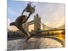 UK, England, London, Tower Bridge over River Thames, Girl with a Dolphin fountain by David Wynne-Alan Copson-Mounted Photographic Print