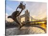 UK, England, London, Tower Bridge over River Thames, Girl with a Dolphin fountain by David Wynne-Alan Copson-Stretched Canvas