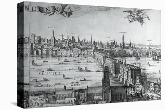 UK, England, View of the City of London with London Bridge-Claes Jansz Visscher-Stretched Canvas