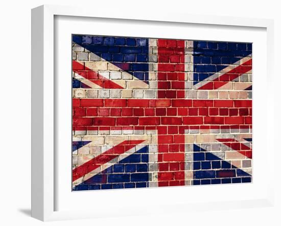 Uk Flag On A Brick Wall Background-Steve18-Framed Art Print