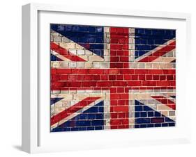 Uk Flag On A Brick Wall Background-Steve18-Framed Art Print