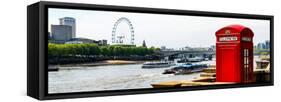 UK Landscape - Red Telephone Booth and River Thames - London - UK - England - United Kingdom-Philippe Hugonnard-Framed Stretched Canvas