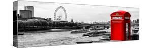 UK Landscape - Red Telephone Booth and River Thames - London - UK - England - United Kingdom-Philippe Hugonnard-Stretched Canvas