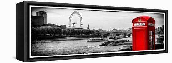 UK Landscape - Red Telephone Booth and River Thames - London - UK - England - United Kingdom-Philippe Hugonnard-Framed Stretched Canvas