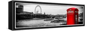 UK Landscape - Red Telephone Booth and River Thames - London - UK - England - United Kingdom-Philippe Hugonnard-Framed Stretched Canvas