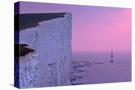 UK Lighthouse at Beachy Head with Steep Chalk-null-Stretched Canvas