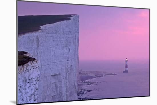 UK Lighthouse at Beachy Head with Steep Chalk-null-Mounted Photographic Print