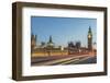 UK, London. Big Ben and Parliament Building with Traffic Trails on London Bridge-Rob Tilley-Framed Photographic Print