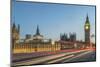 UK, London. Big Ben and Parliament Building with Traffic Trails on London Bridge-Rob Tilley-Mounted Photographic Print